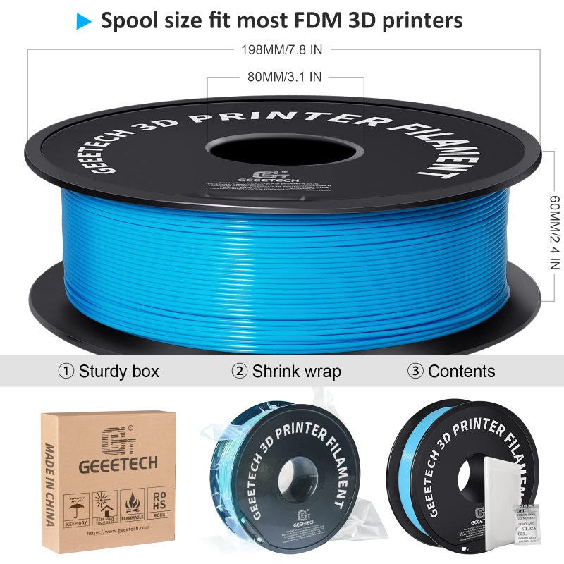 Geeetech 1.75mm PLA 3D Printer Filament, 1kg Spool (2.2lbs), Upgrade Tidy Winding Tangle-Free, Dimensional Accuracy +/- 0.02 mm, Water Blue - Image 5